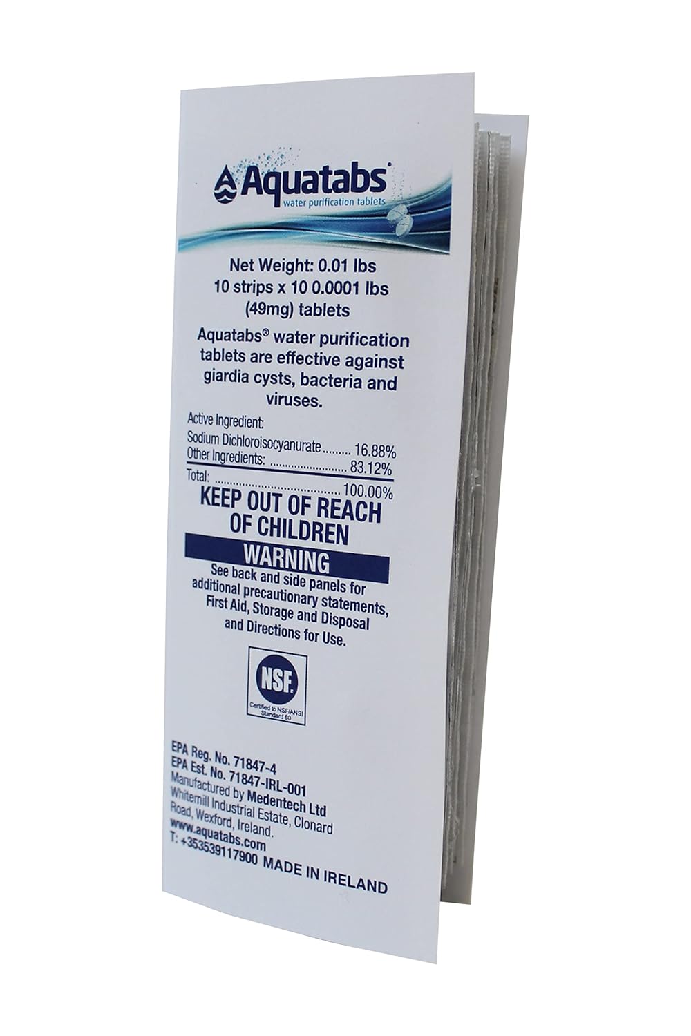 Aquatabs 397mg Water Purification Tablets (100 Pack). Water Filtration System for, Camping, Emergencies, Survival, and RVs. Easy to Use Water Treatment and Disinfection.
