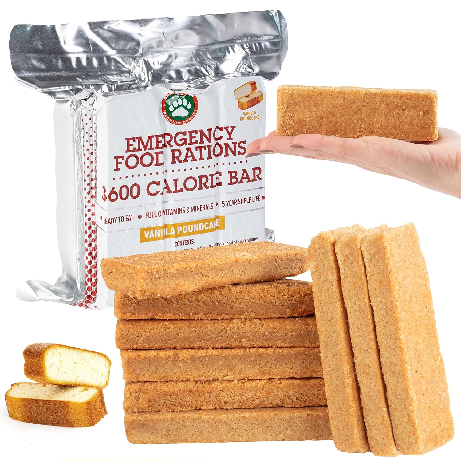 Emergency Food Rations- 3600 Calorie Bar (Vanilla Poundcake) - 3 Day, 72 Hour Ready To Eat Supply For Disaster, Hurricane, Flood Preparedness - Non Thirst Provoking - 5 Year Shelf Life