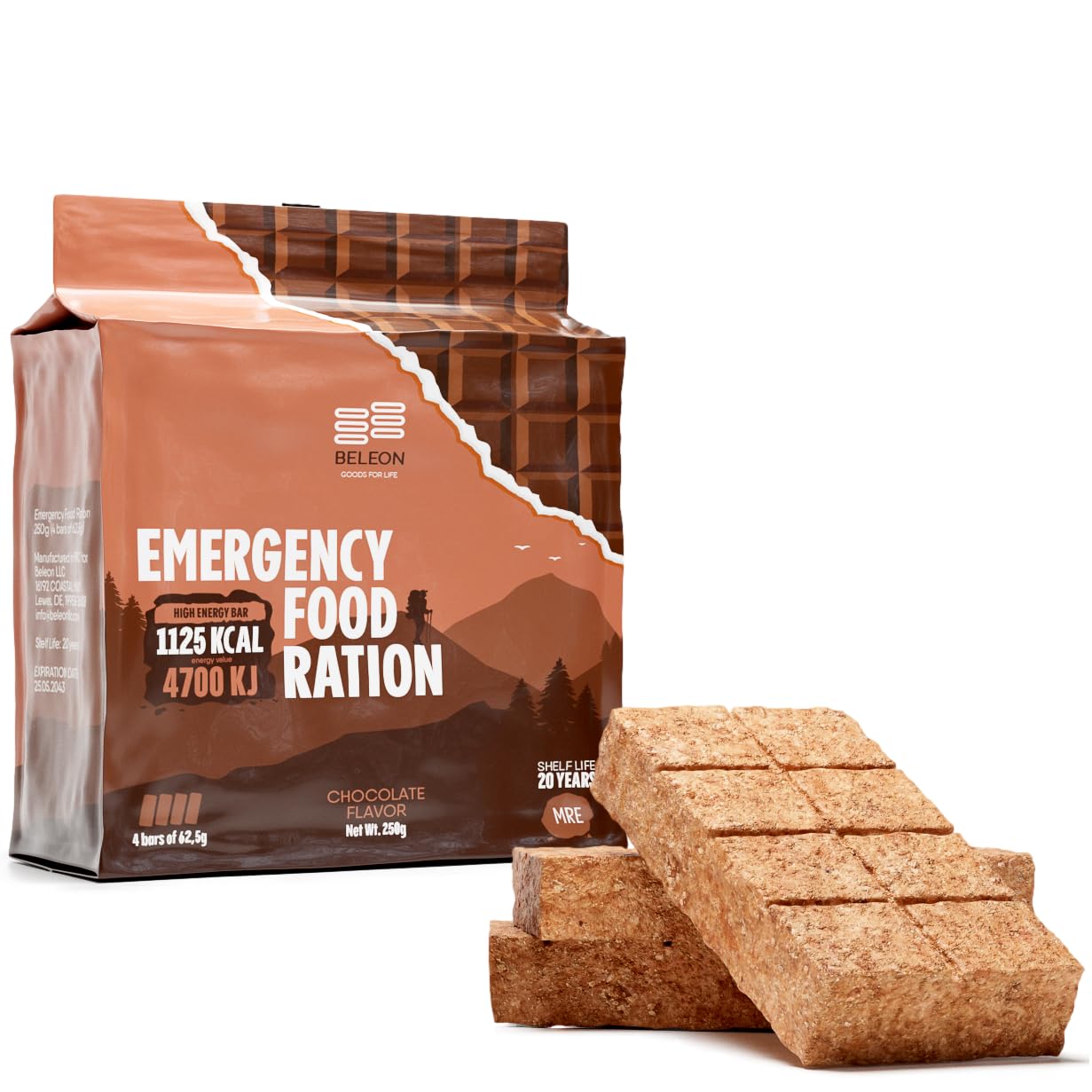 Emergency Food Supply 7-days Chocolate Biscuit Bars MRE Meals Military 2023 Survival Kit - 20 Years Shelf Life Camping Hiking Supplies