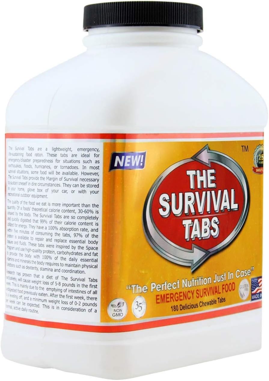 The Survival Tabs 60-Day 720 Tabs Emergency Food Ration Survival MREs Food Replacement for Outdoor Activities Disaster Preparedness Gluten Free and Non-GMO 25 Years Shelf Life Long Term - Mixed Flavor