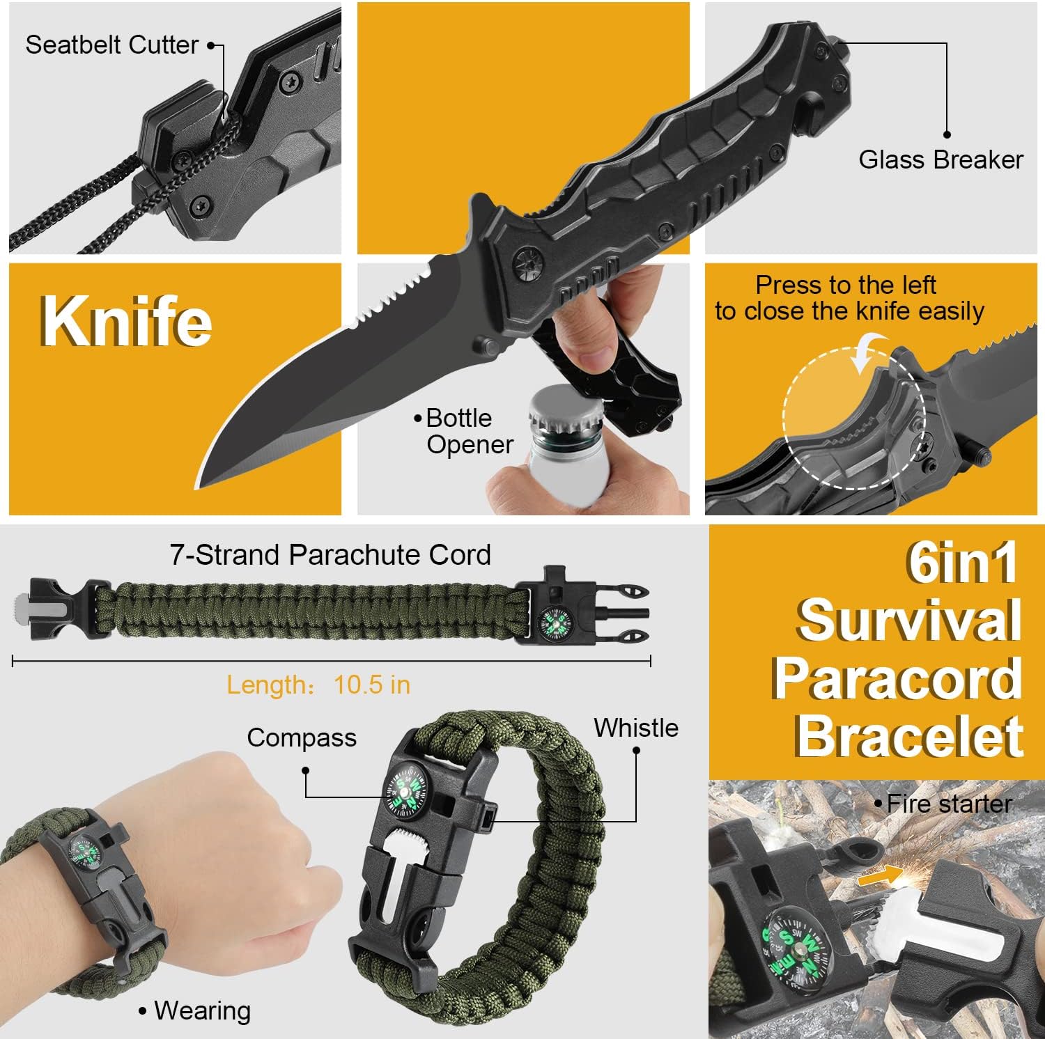 Survival Kit, Gifts for Men Dad Husband, Emergency Survival Gear and Equipment 19 in 1, Fishing Hunting Birthday for Men, Camping Accessories, Cool Gadget, Camping Essentials