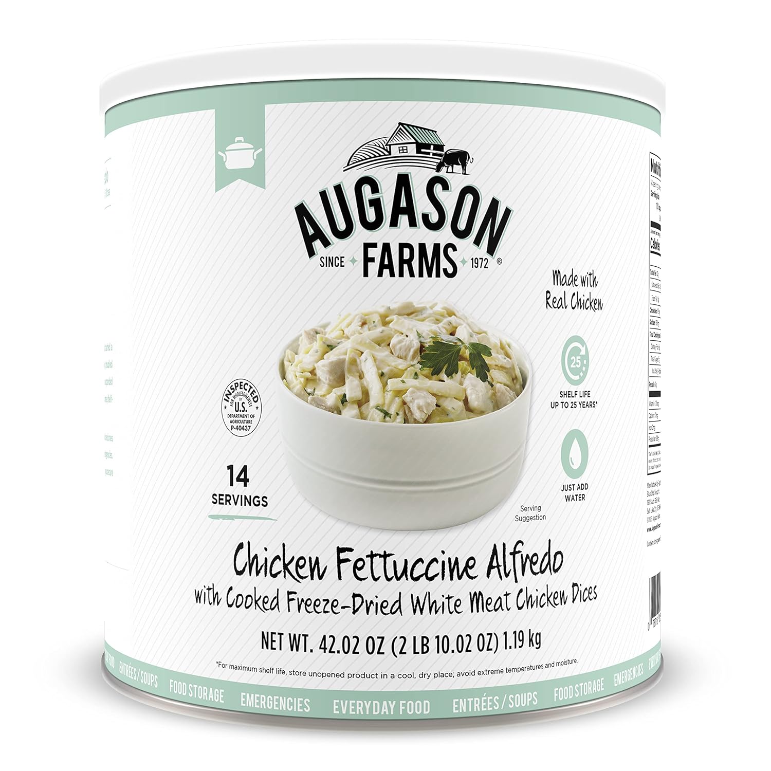 Augason Farms Freeze Dried Chicken Fettuccine Alfredo Kit 42.02 Oz No. 10 Can