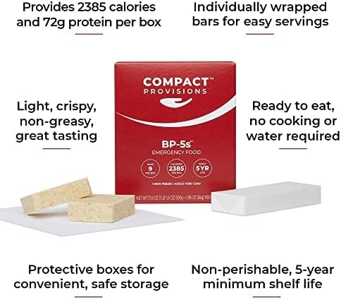 Compact Provisions BP-5s Emergency Food Supply - 3-Pack - Non-Perishable Survival Rations for Disaster Preparedness  Disaster Kits - 2385 Calories, 72g Protein Per Box - 9 bars/box