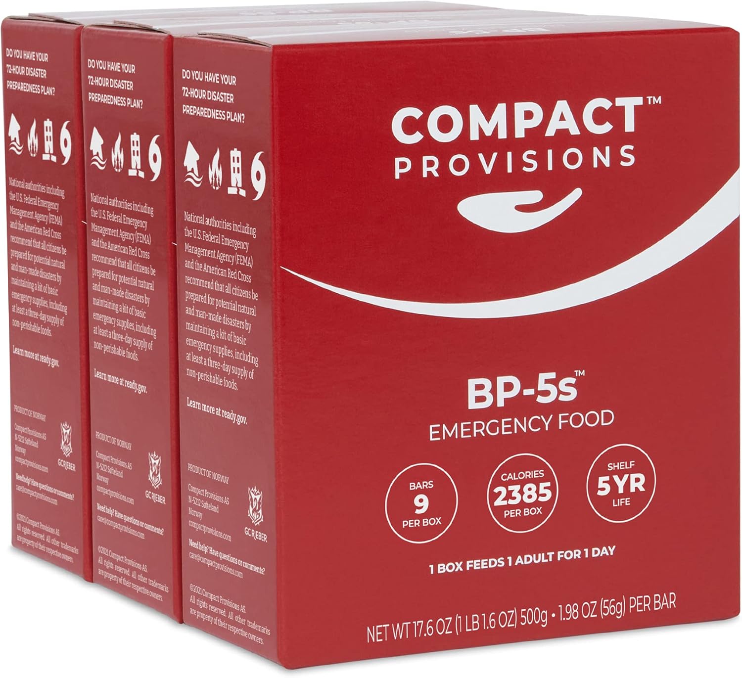 Compact Provisions BP-5s Emergency Food Supply - 3-Pack - Non-Perishable Survival Rations for Disaster Preparedness  Disaster Kits - 2385 Calories, 72g Protein Per Box - 9 bars/box