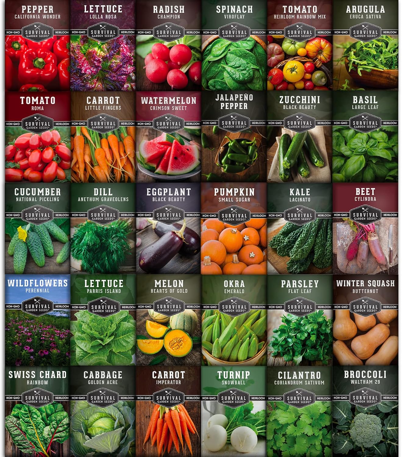 Survival Garden Seeds Home Garden Collection - 30 Pack with 18,500+ Non-GMO Heirloom Vegetable, Fruits, Herb Seed Varieties for Planting - Plant  Grow Survival Food  Emergency Preparedness Gear