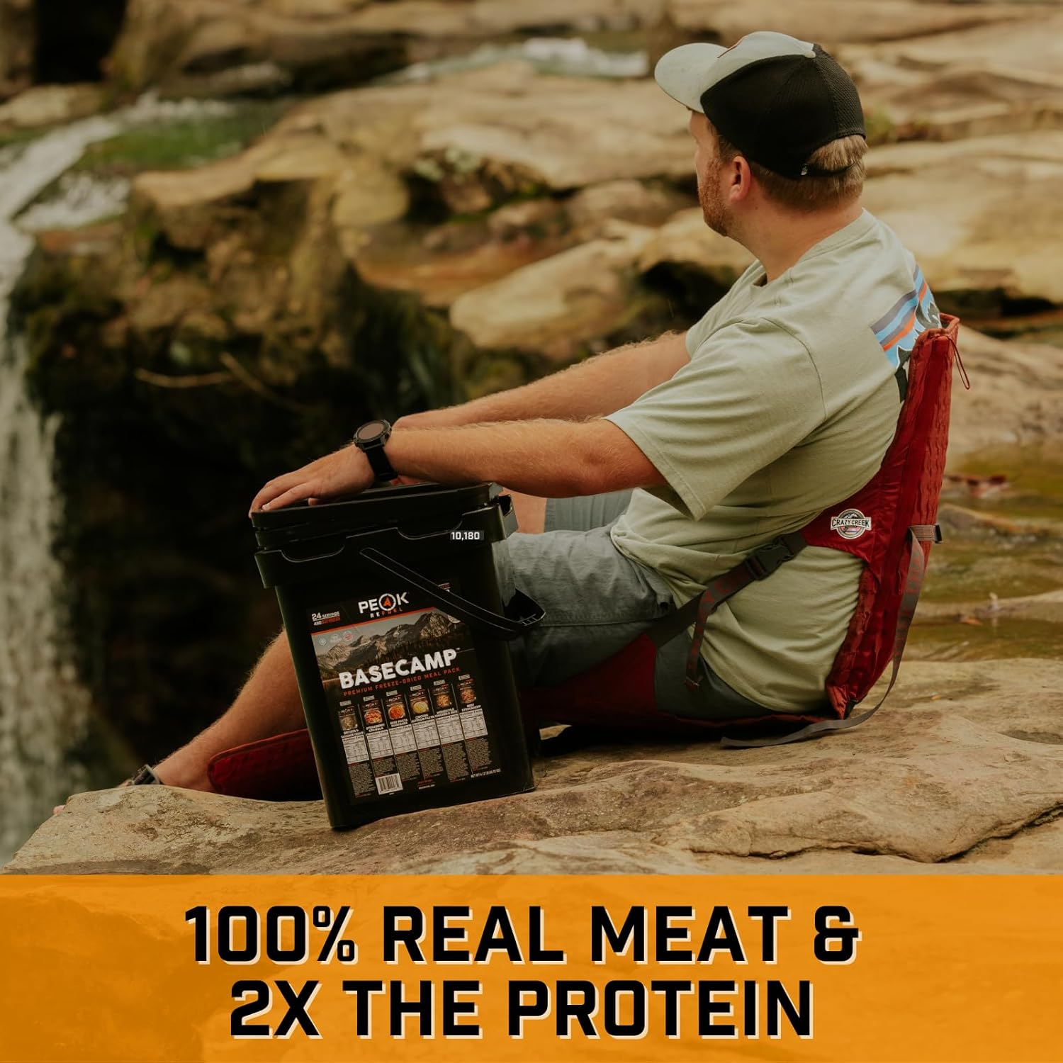 Peak Refuel Basecamp Bucket 3.0 | 480g Protein | 10180 Calories | 100% Real Meat | Premium Freeze Dried Backpacking  Camping Food | 24 Servings | Ideal MRE Survival Meal