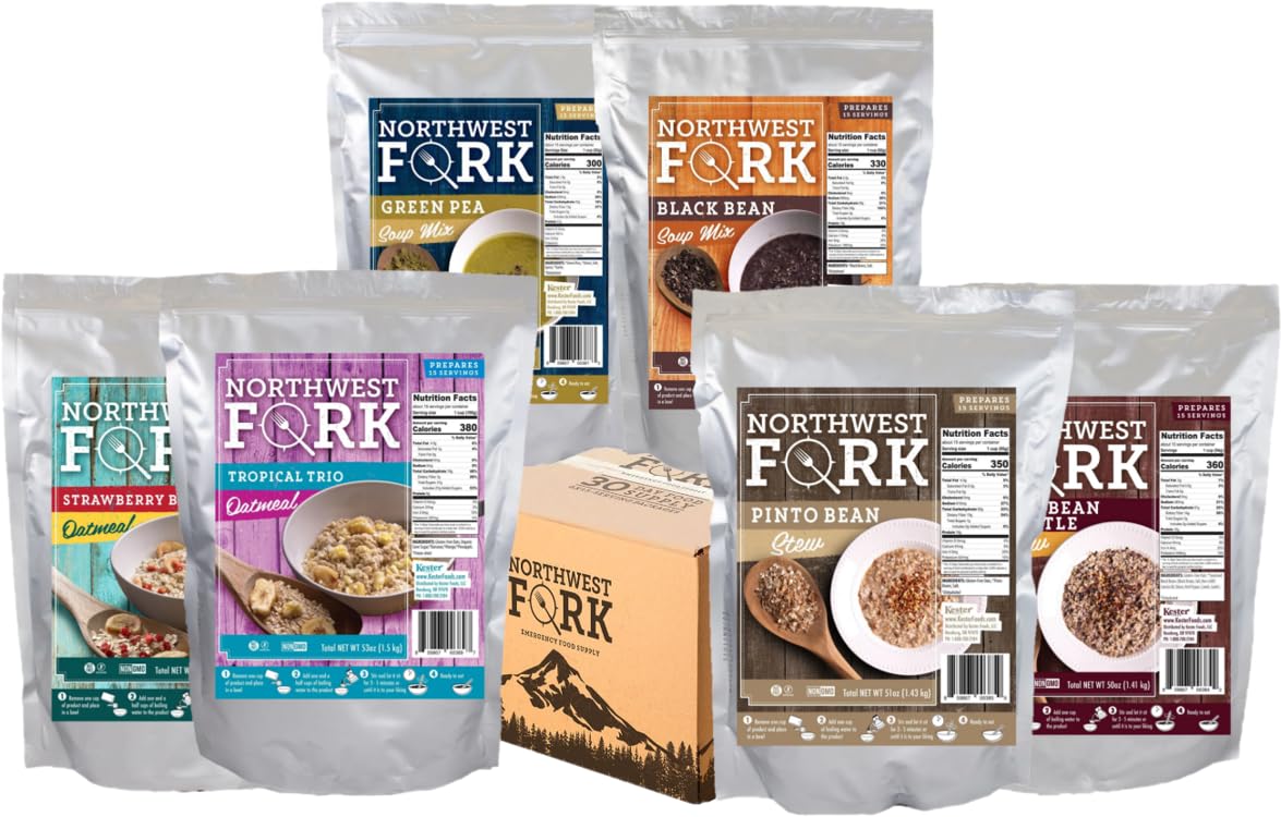 Emergency Food Supply by Northwest Fork (Gluten Free, Kosher, Non GMO, Vegan) - 10 Year Shelf Life Meals - Survival Food Kit - Long Term Food Supply - Prepper Food - 30 Day Emergency Food Rations Kit