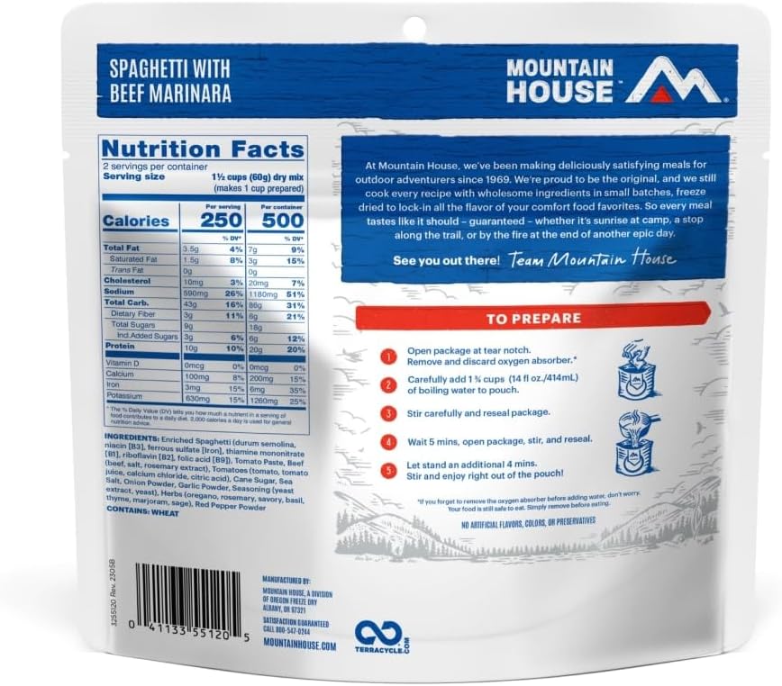 Mountain House Classic Spaghetti with Meat Sauce | Freeze Dried Backpacking  Camping Food |2 Servings