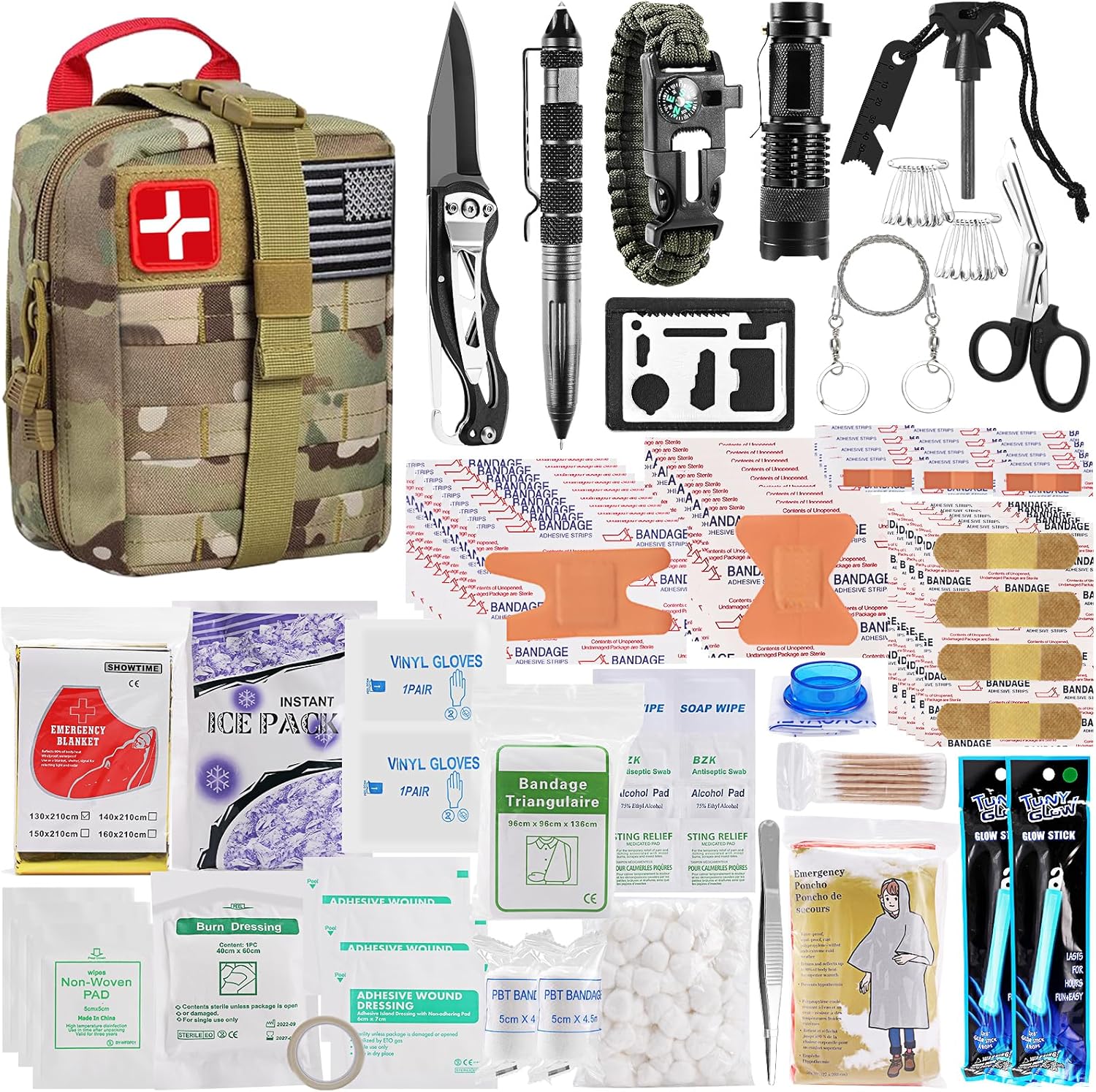 Survival First Aid Kit, Molle Medical Pouch 282PCS Outdoor Emergency Survival Gear and Equipment for Hiking Camping Hunting Car Boat Home Travel and Adventures, for Him Men