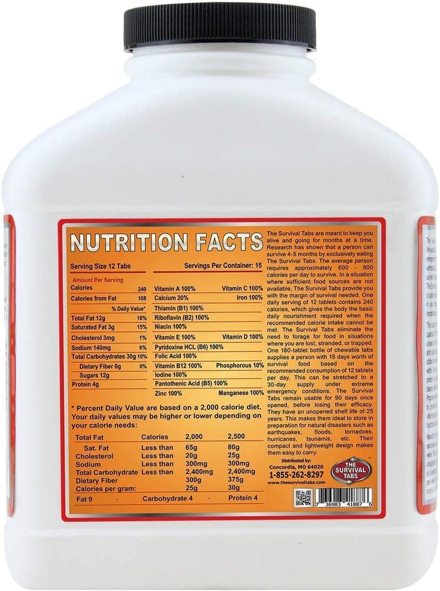 Survival Tabs 30-day Food Supply Emergency Food Ration 360 tabs Survival MREs for Disaster Preparedness for Earthquake Flood Tsunami Gluten Free and Non-GMO 25 Years Shelf Life - Strawberry Flavor