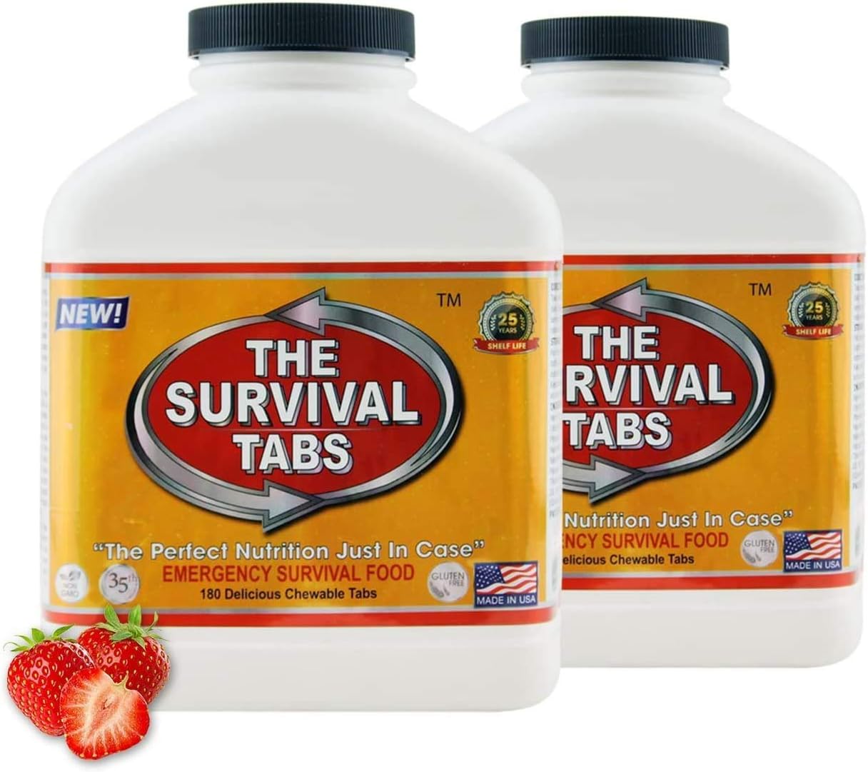 Survival Tabs 30-day Food Supply Emergency Food Ration 360 tabs Survival MREs for Disaster Preparedness for Earthquake Flood Tsunami Gluten Free and Non-GMO 25 Years Shelf Life - Strawberry Flavor