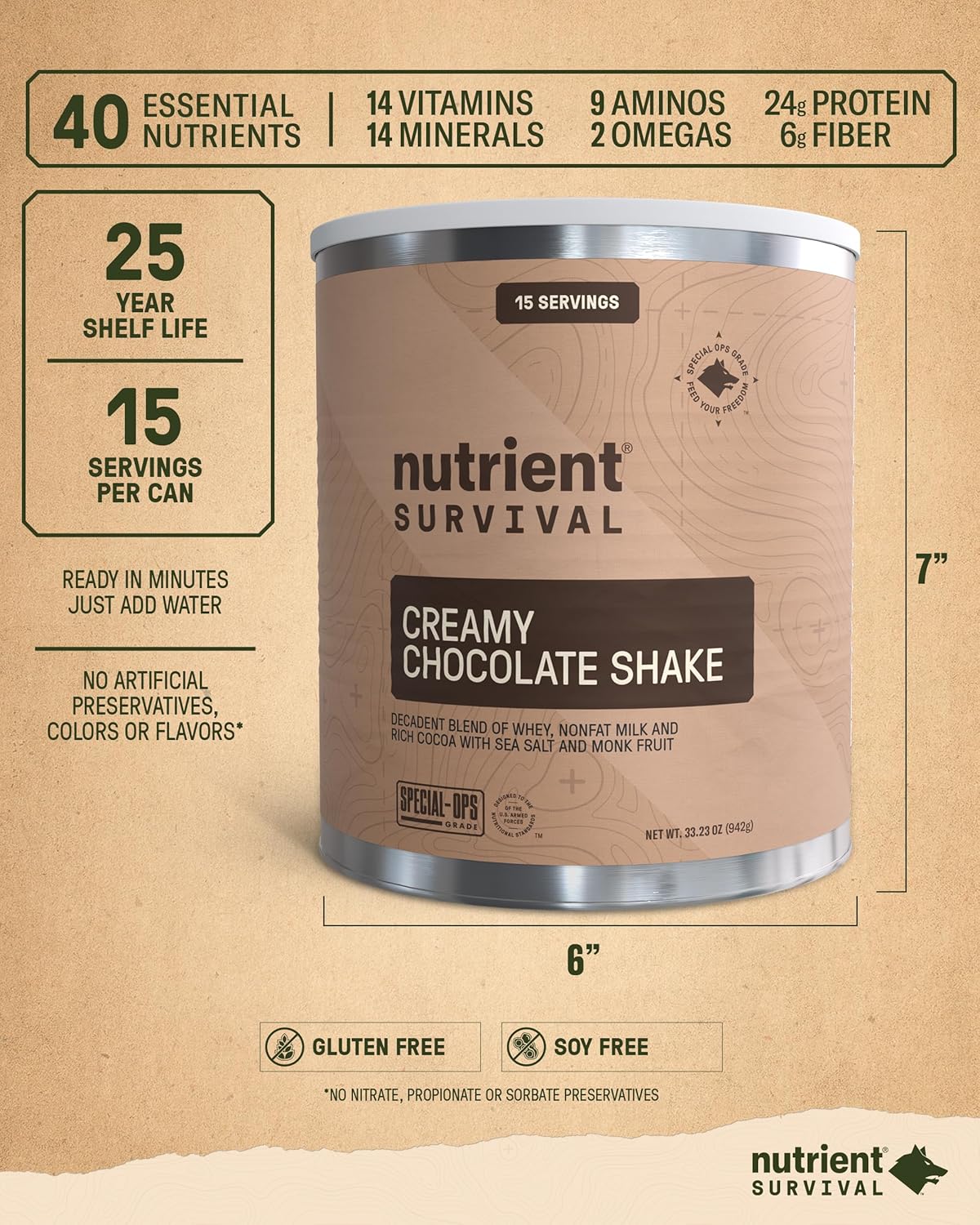 Nutrient Survival Creamy Chocolate Whey Protein Shake: Gluten-Free, High-Protein Breakfast or Meal Replacement Shake, Perfect Dark Chocolate Smoothie Beverage (15 Servings)