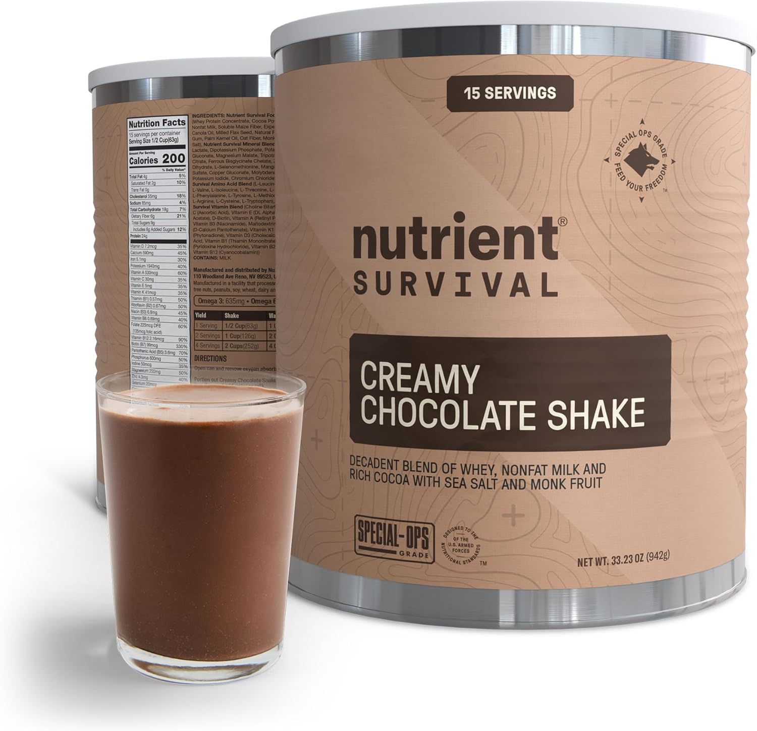 Nutrient Survival Creamy Chocolate Whey Protein Shake: Gluten-Free, High-Protein Breakfast or Meal Replacement Shake, Perfect Dark Chocolate Smoothie Beverage (15 Servings)