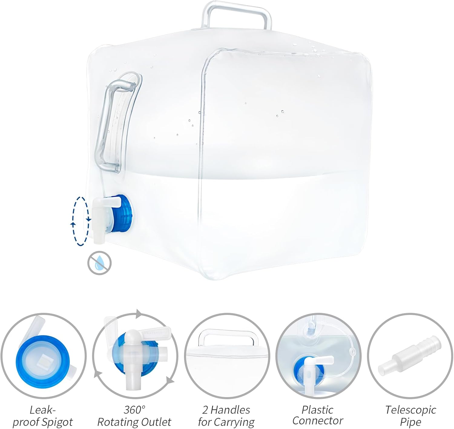 Collapsible Water Container, 2×5.3 Gallon Food Grade Water Storage Jug with Spigot, for Camping Hiking Backpack Outdoors and Emergency, Foldable Portable Survival Kits