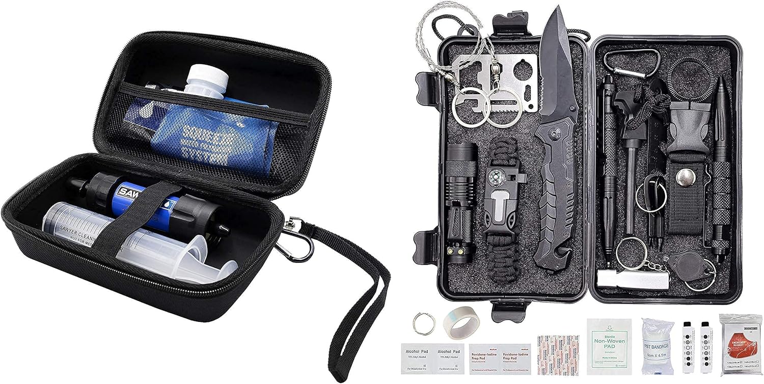 ProCase Hard EVA Water Filter Case for Sawyer Products Mini Water Filtration System Bundle with Emergency Survival Kit, 40 in 1 Outdoor Survival Gear Tool and Equipment