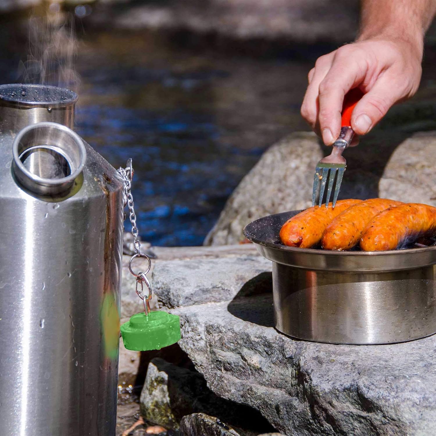 Kelly Kettle Base Camp Stainless Steel Basic Kit 54 oz.(1.6 LTR) Large Stainless Steel Camp Kettle, Lightweight Camping Kettle with Whistle, Camp Stove for Fishing, Hunting, Hiking, Survival Gear