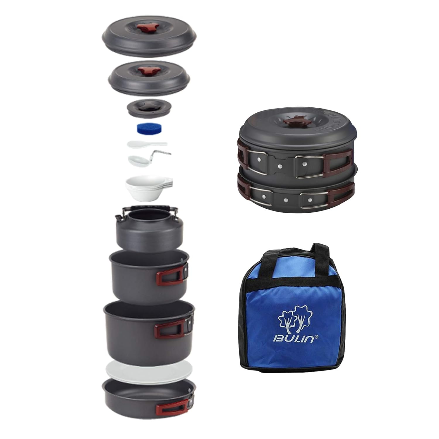 Bulin 24/13/11/8PCS Camping Cookware pots and Pans Backpacking Cooking Set Lightweight Cookware Mess kit Outdoor Cook Gear for Family Hiking Picnic