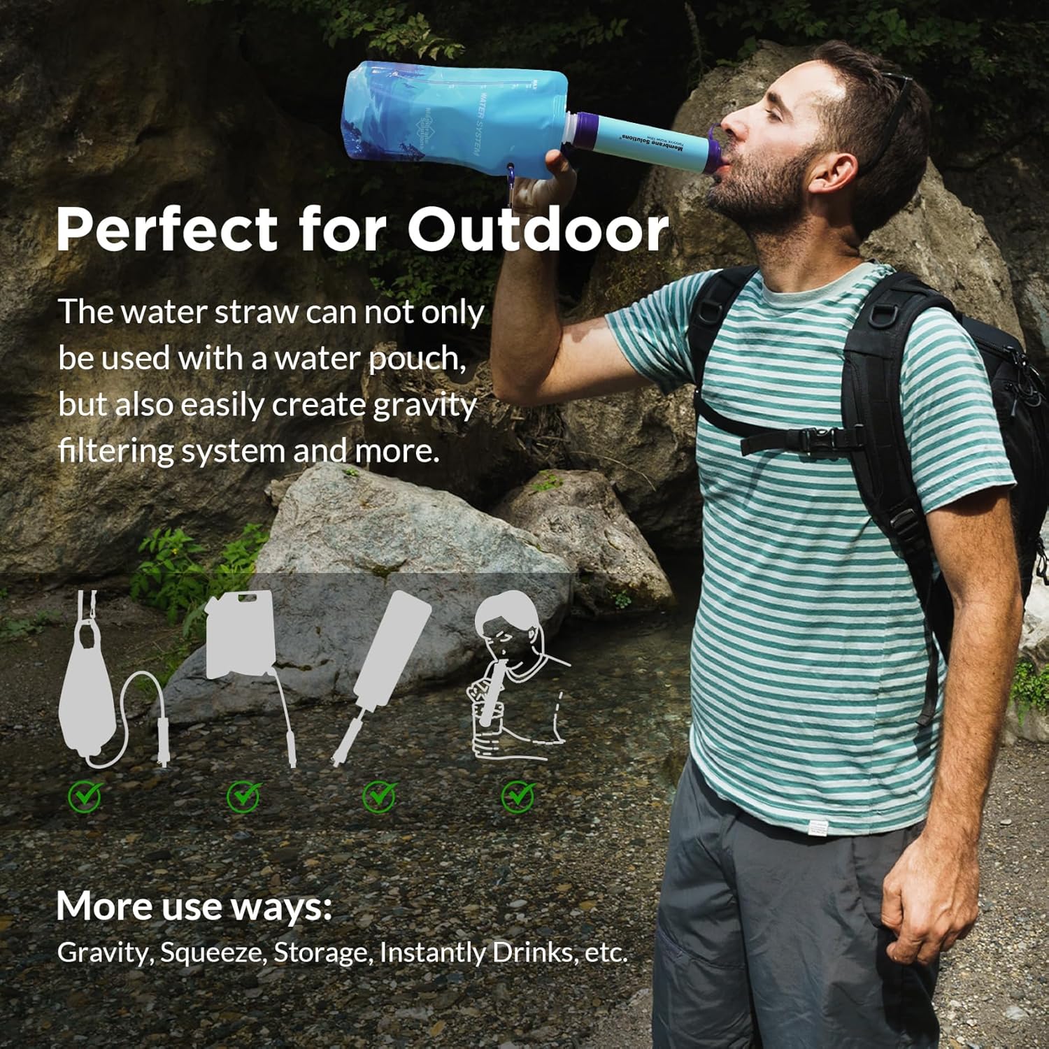 Membrane Solutions Squeeze Water Filtration System, Survival Water Purifier Kit, Portable Backpacking Gear for Hiking Camping Travel(6+6)