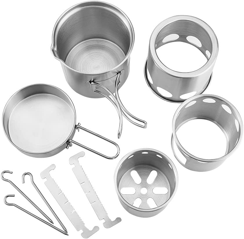 Portable Cookware Set with Stove Stainless Steel Cooking Set Lightweight Camping Cooking Pot Survival Cooking Kit for Camping Hiking and Picnic Backpacking