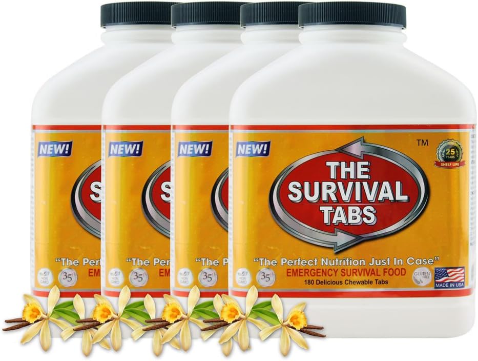 120 tabs Snack Food for 10 Days Emergency Survival MREs Meals Ready-to-eat Bugout for Travel Camping Boating Biking Hunting Activities Gluten Free and Non-GMO 25 Years Shelf Life - Vanilla Malt Flavor