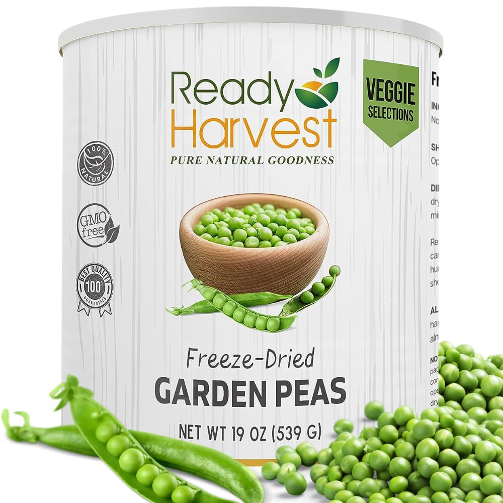 Ready Harvest Freeze-Dried Whole Foods for Emergency Food Storage, Camping Supplies, and Survival Kits | Sealed Fresh in #10 Can | 25-Year Shelf Life | 1 Can | Garden Peas Ready Harvest Freeze-Dried Whole Foods for Emergency Food Storage, Camping Supplies, and Survival Kits | Sealed Fresh in #10 Can | 25-Year Shelf Life | 1 Can | Garden Peas