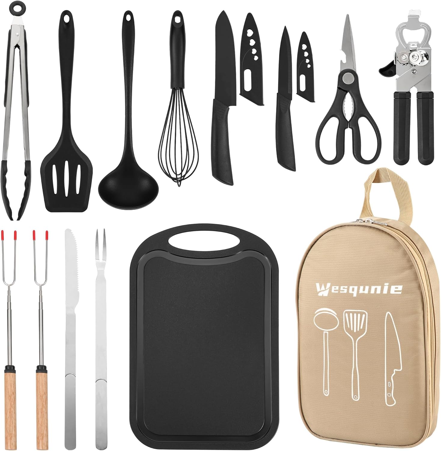 Camping Essentials Cookware Cooking Utensils Set - Portable Camp Kitchen Mess Kit Outdoor Accessories, Stainless Steel  Silicone, Camping Gear Equipment for RV Picnic Grill, Green Pro