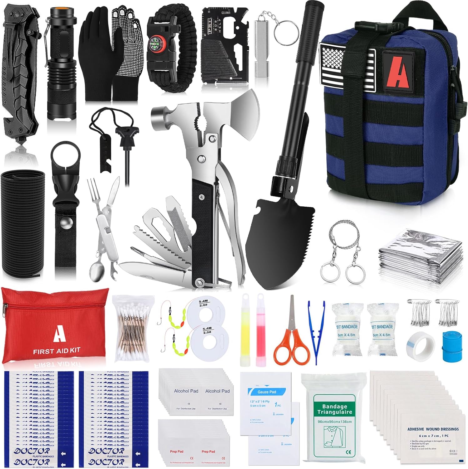 Emergency Survival Kit 257 pcs Professional Survival Gear Tool Tactical First Aid Kit Outdoor Trauma Bag with Molle Pouch for Camping Hiking Emergency Survival Kit 257 pcs Professional Survival Gear Tool Tactical First Aid Kit Outdoor Trauma Bag with Molle Pouch for Camping Hiking