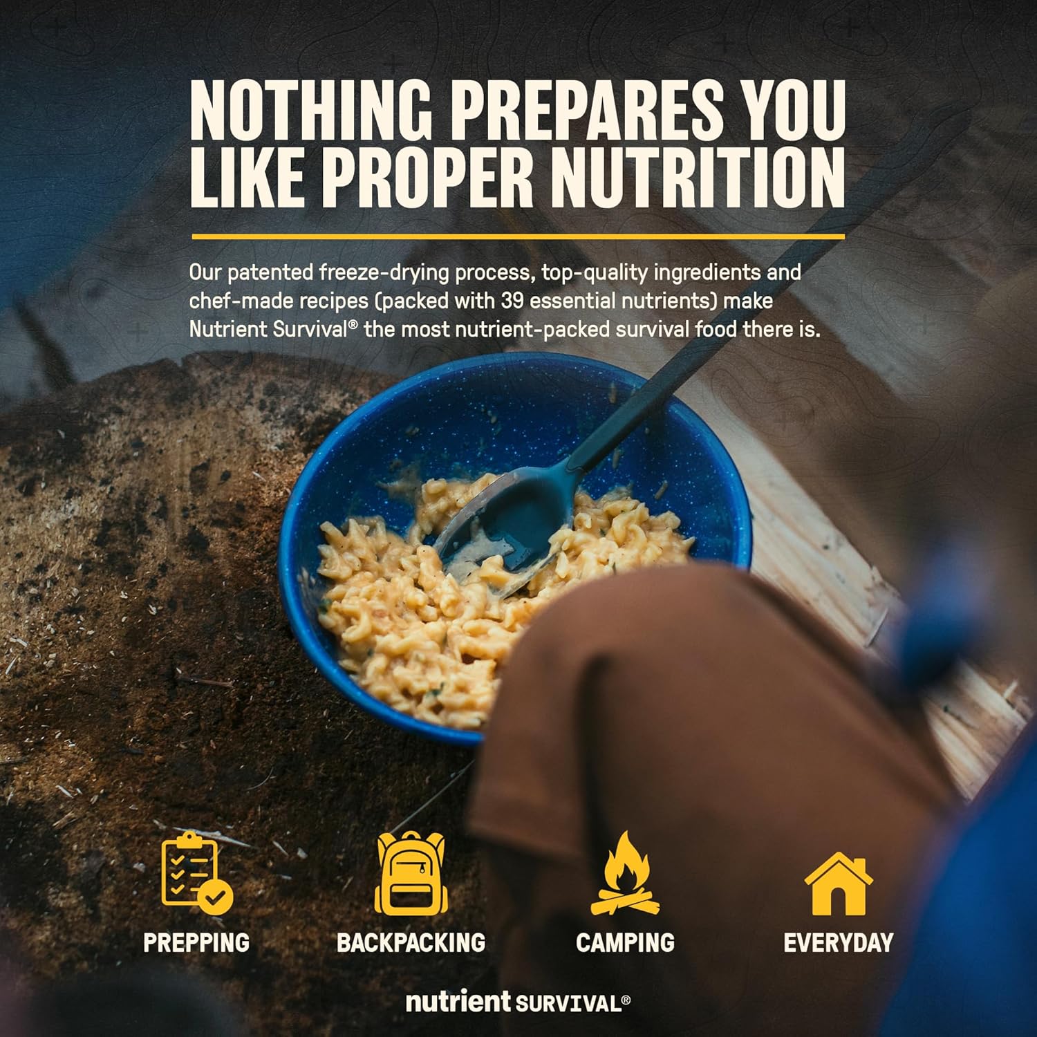 Nutrient Survival MRE Triple Cheese Mac, Ready to Eat Meals (9 Servings) Freeze Dried Prepper Supplies  Emergency Food Supply, 40 Essential Nutritients, Shelf Stable Up to 15 Years, Pantry Pack