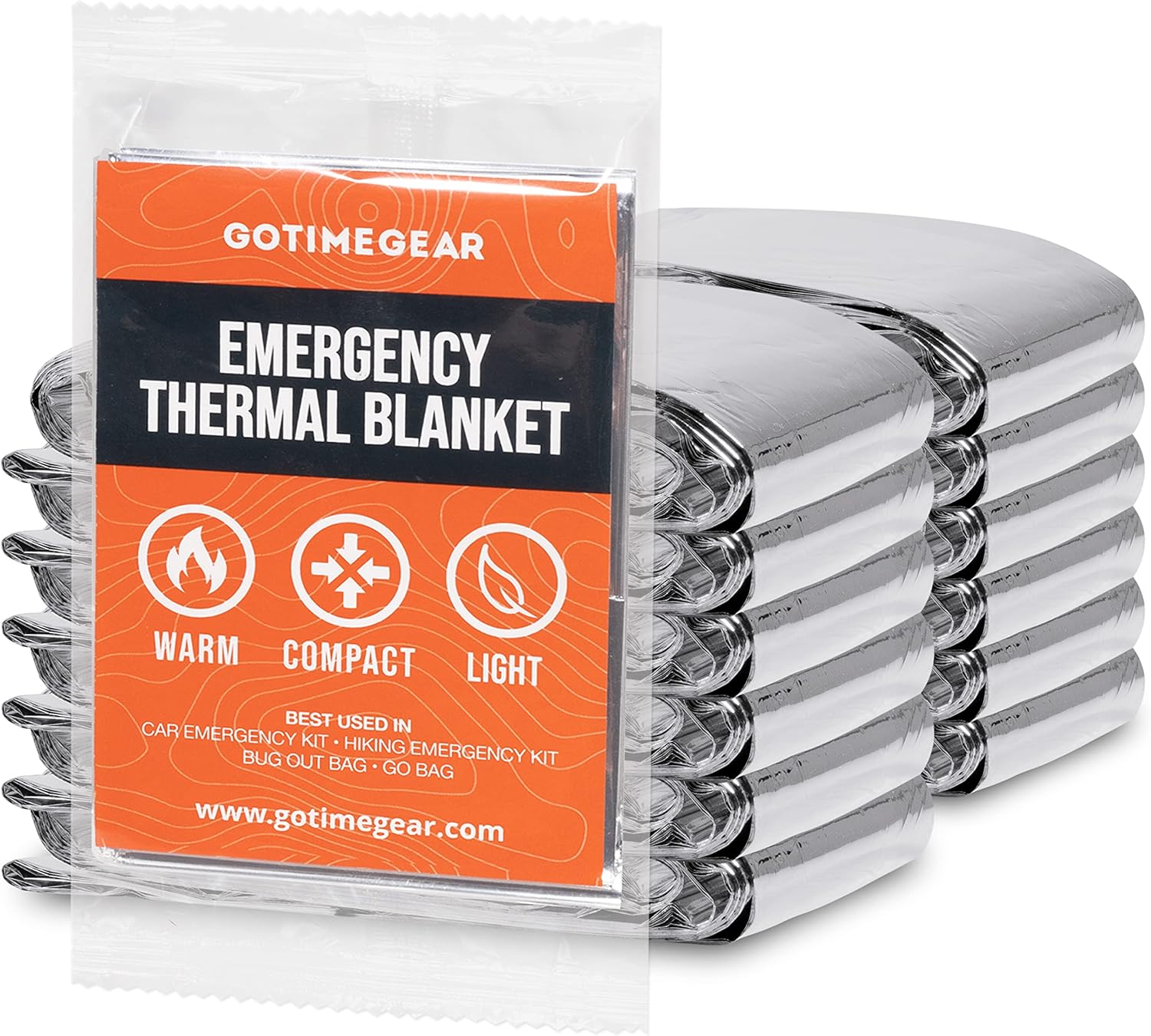 Go Time Gear Emergency Blankets for Survival (12 Pack), Mylar Emergency Survival Gear for Home, Camping, Hiking  Outdoor Survival Kits, Stay Warm, Dry,  Safe with Our Compact Space Blanket