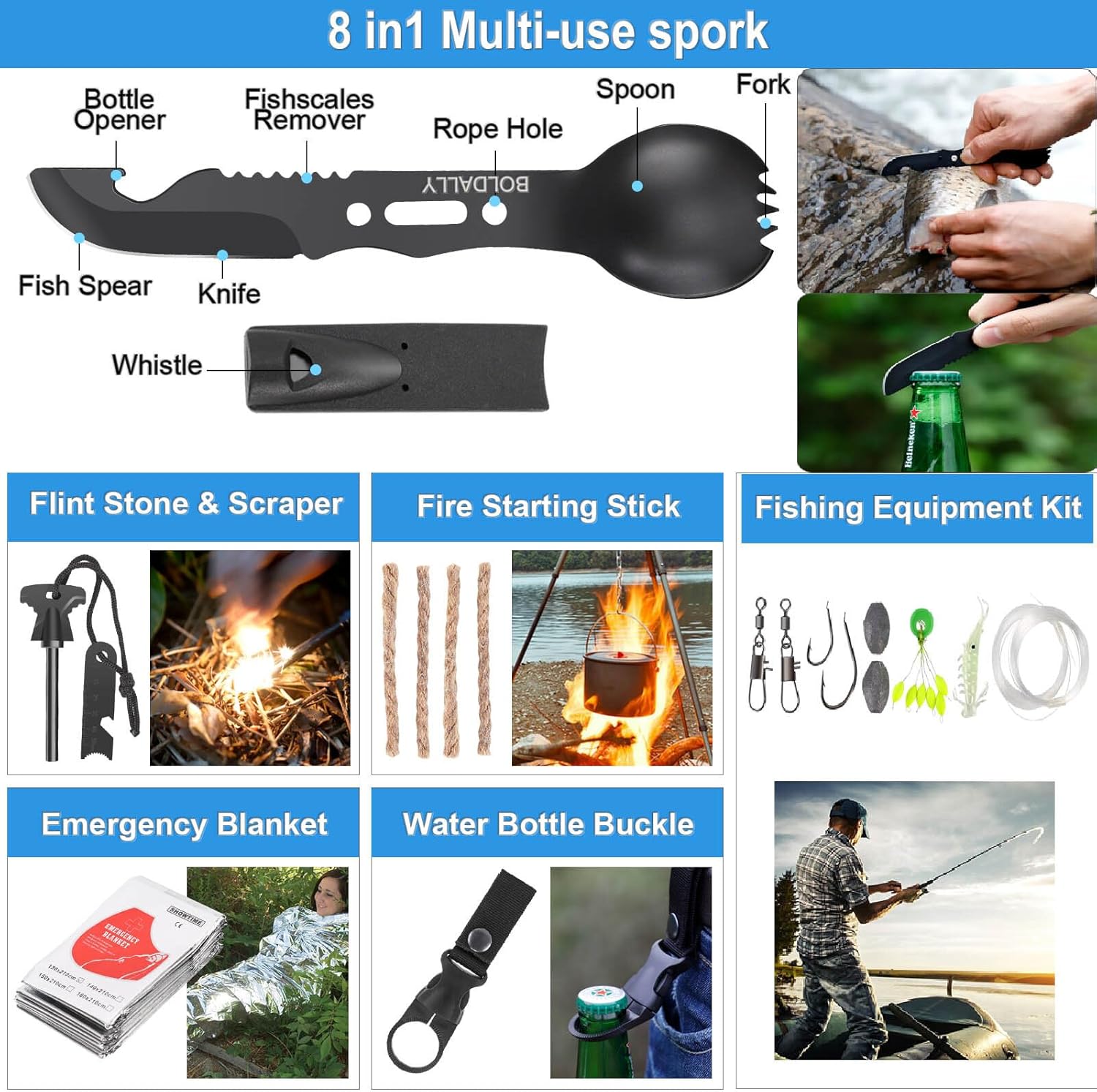 BODALLY Survival First Aid Kit for Car Emergency Preparedness- Comprehensive Emergency First Aid kit Survival Gear/Camping Gear in MOLLE Bag for Men Him Christmas