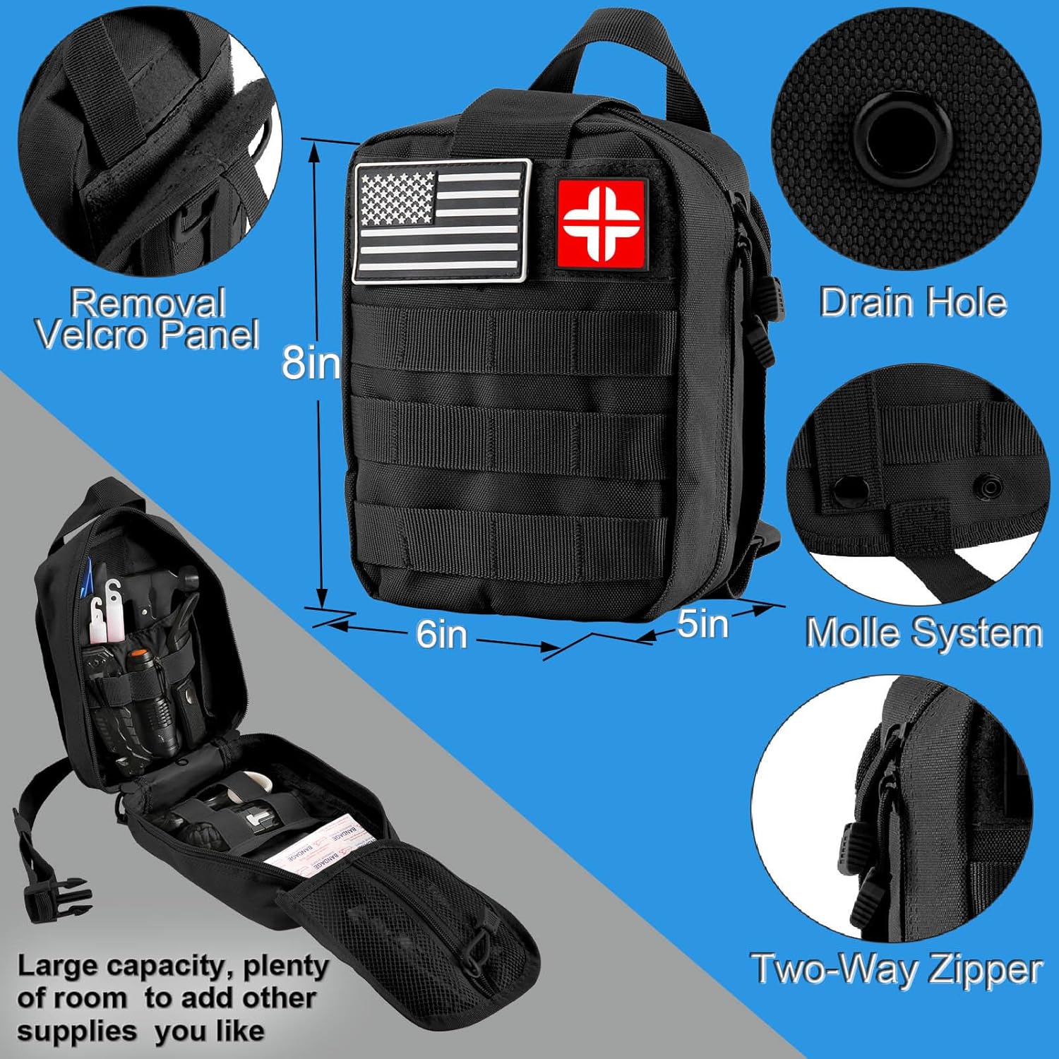 BODALLY Survival First Aid Kit for Car Emergency Preparedness- Comprehensive Emergency First Aid kit Survival Gear/Camping Gear in MOLLE Bag for Men Him Christmas