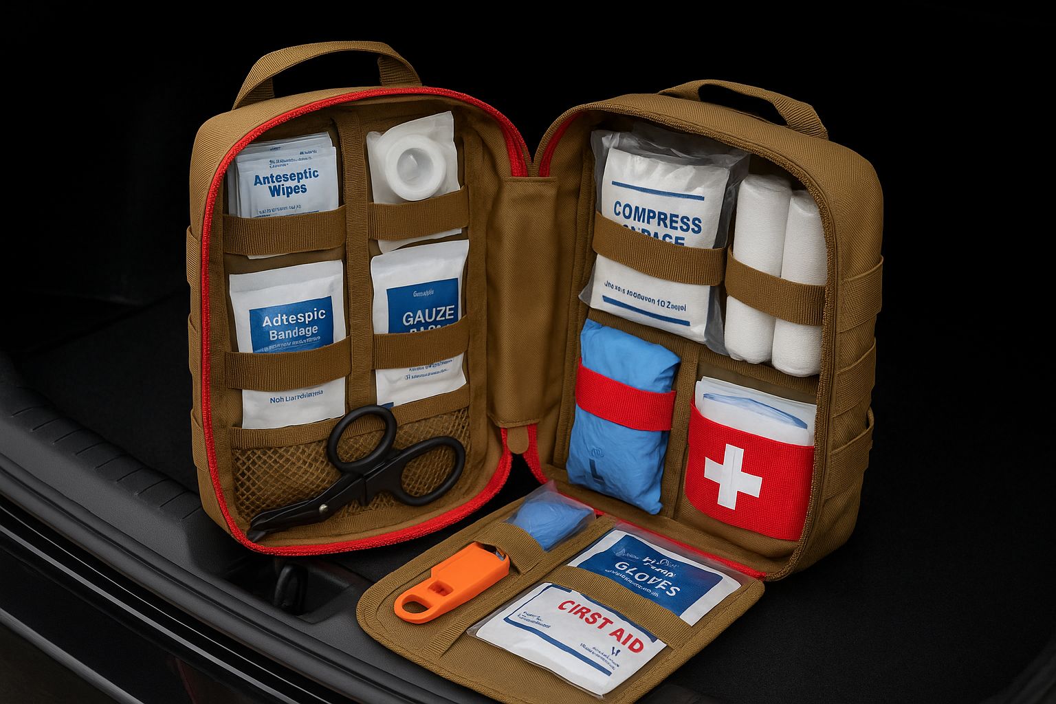 BODALLY Survival First Aid Kit for Car Emergency Preparedness- Comprehensive Emergency First Aid kit Survival Gear/Camping Gear in MOLLE Bag for Men Him Christmas