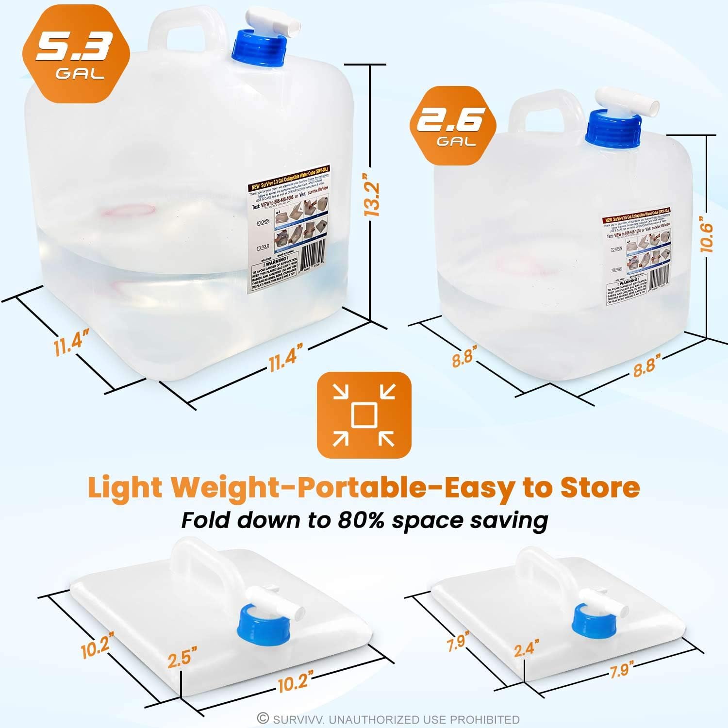 Collapsible Water Container with Spigot, BPA Free, Food Safe Camping Water Storage Cube Jug for Outdoor Hiking Hurricane  Emergency Survival Kit, Portable Foldable Canteen