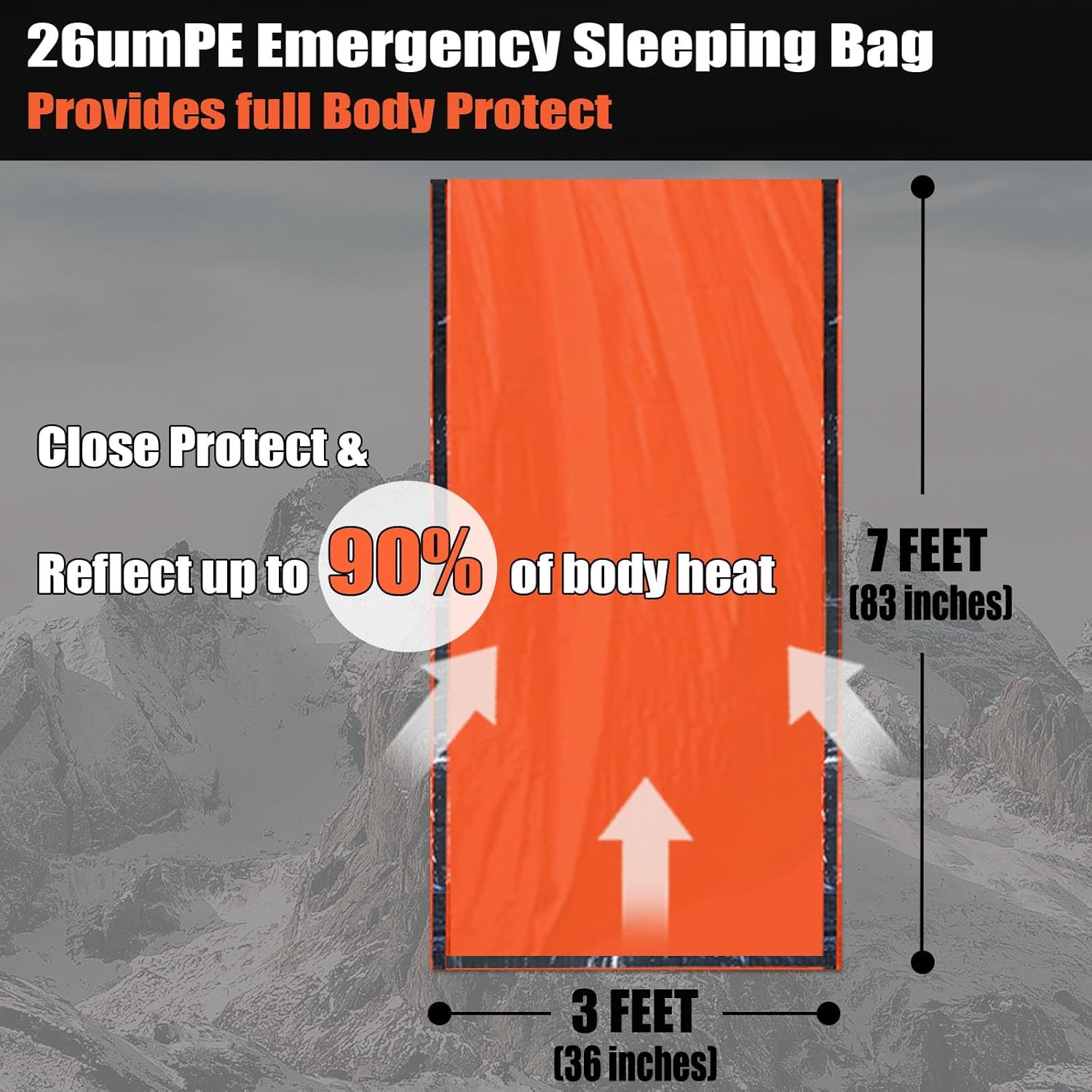 Frelaxy Emergency Sleeping Bag 1-Pack/2-Pack, Extra-Thick Compact Survival Bivy with Whistle, Storage Pouch, and EVA case, Perfect for Survival Kits (Orange - Pack)