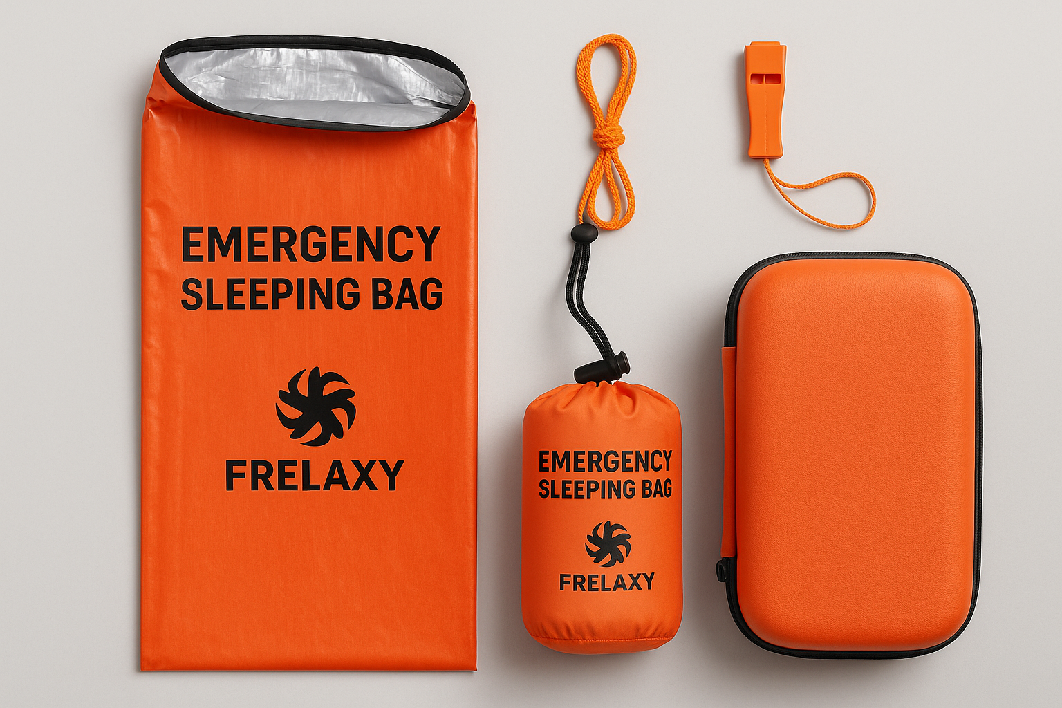 Frelaxy Emergency Sleeping Bag 1-Pack/2-Pack, Extra-Thick Compact Survival Bivy with Whistle, Storage Pouch, and EVA case, Perfect for Survival Kits (Orange - Pack)