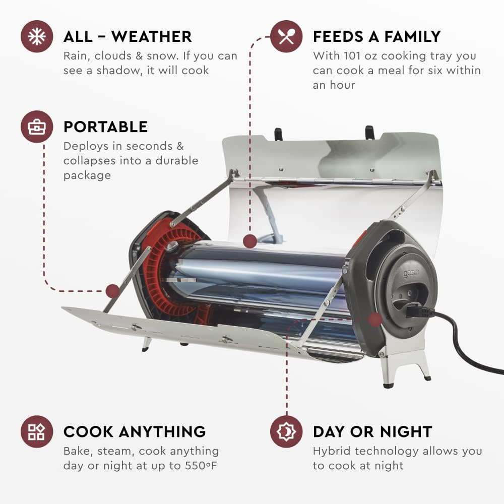 GOSUN Fusion Solar Oven and Cooker | Hybrid Electric Grill | Portable  High Capacity | Indoor or Outdoor Solar Cooker | American Oven Camping Cookware | Survival Gear Powered by Sun or Electricity