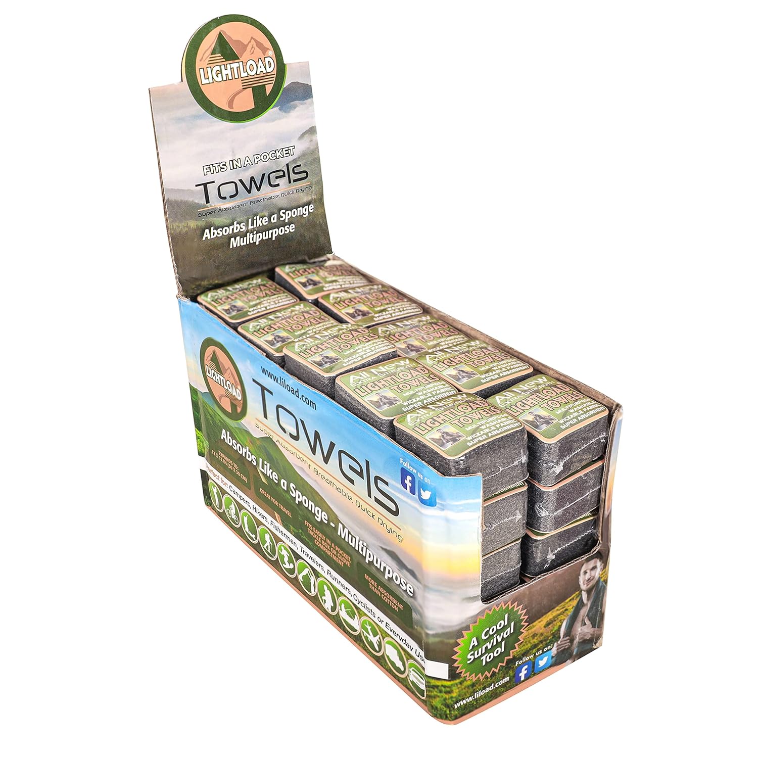 Lightload Towels X Strength Compressed for Easy Travel and Storage Superabsorbent Quick Dry Multiuse 12x12 .2 oz. (50 piece Box)