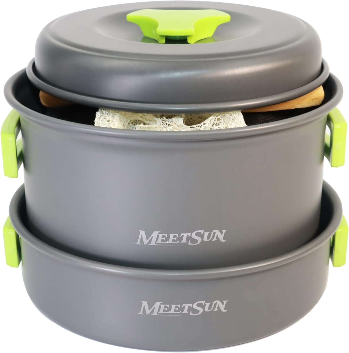 MEETSUN Lightweight Backpacking Cookware Set, Aluminum Camp Cooking Set with 1L Pot,Camping Mess Kit for with Folding Tableware Perfect for Backpacking Stove Kit,Outdoor,Hiking,Survival,Emergency.
