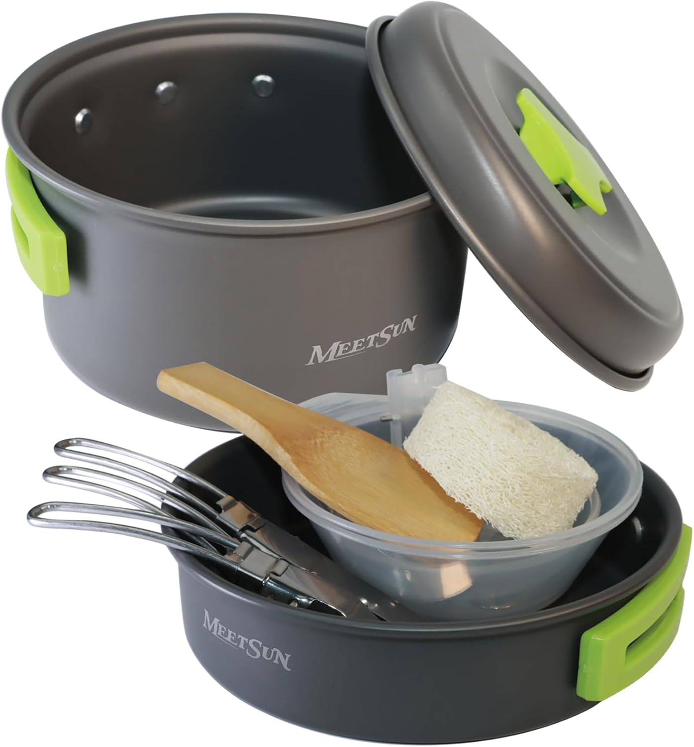 MEETSUN Lightweight Backpacking Cookware Set, Aluminum Camp Cooking Set with 1L Pot,Camping Mess Kit for with Folding Tableware Perfect for Backpacking Stove Kit,Outdoor,Hiking,Survival,Emergency.