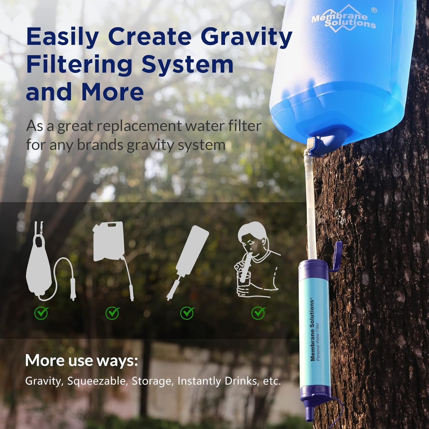 Membrane Solutions Upgrade Stage Water Filter Straw Pack and RV Water Filter Pack for Group Camping Emergency