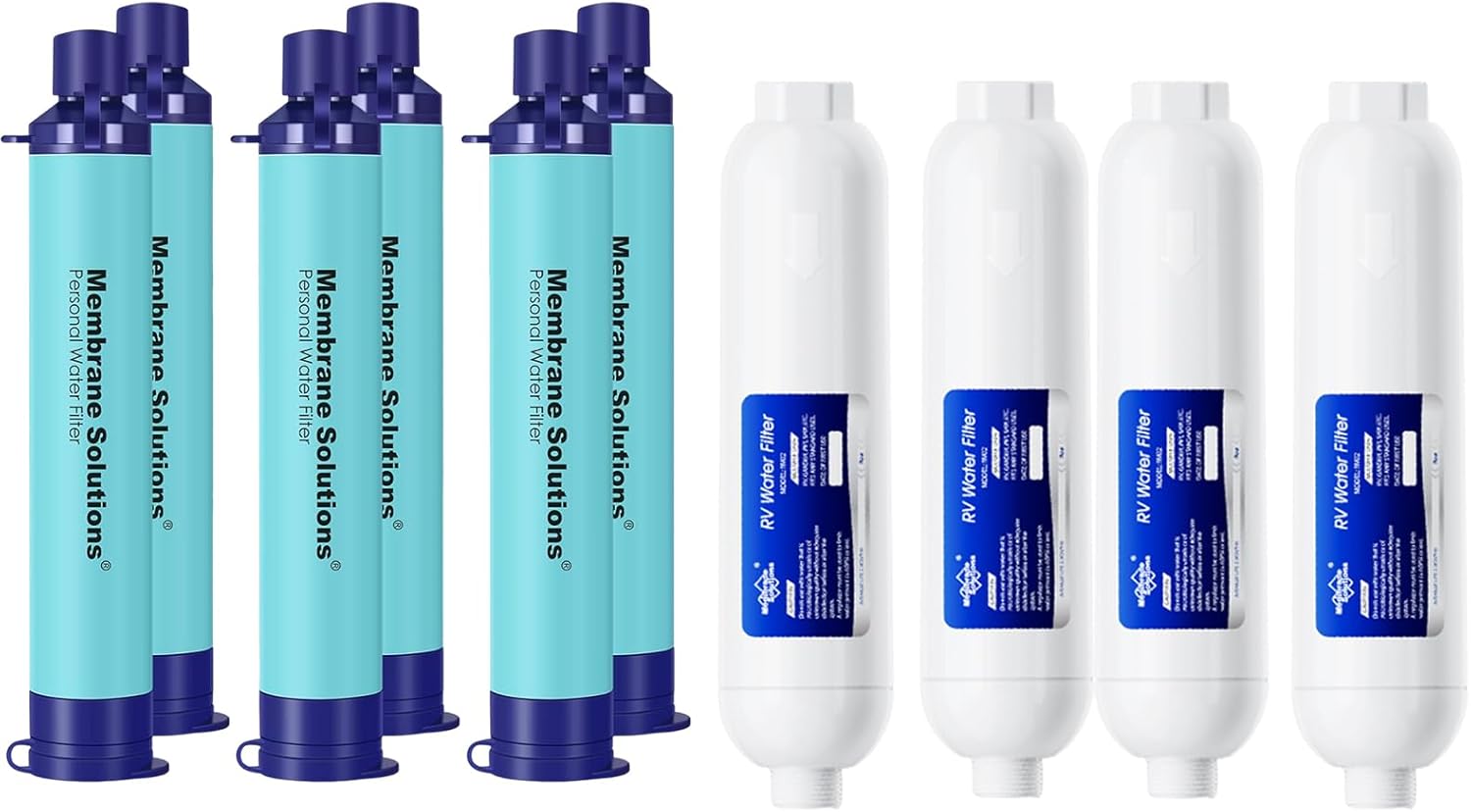 Membrane Solutions Upgrade Stage Water Filter Straw Pack and RV Water Filter Pack for Group Camping Emergency
