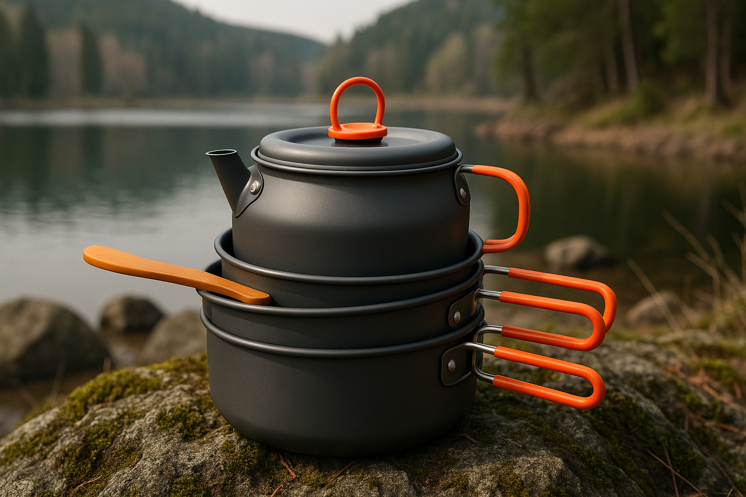 Fire-Maple Feast Outdoor Camping Cookware Set, Portable Stackable Cooking Pot and Pan Kit with Kettle, Saucepans and Spatula for Hiking, Fishing and Backpacking