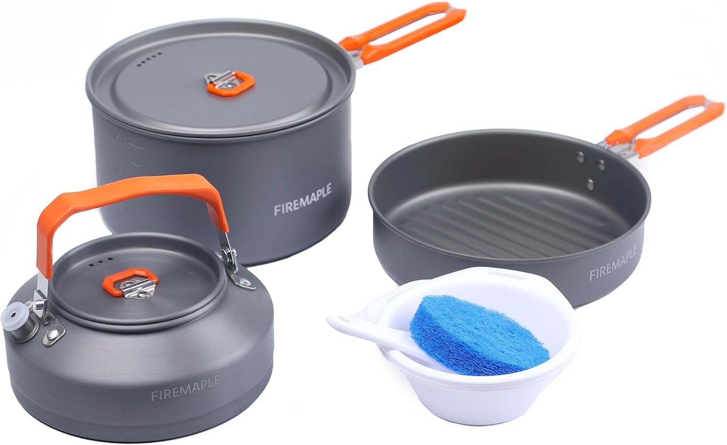 Fire-Maple Feast Outdoor Camping Cookware Set, Portable Stackable Cooking Pot and Pan Kit with Kettle, Saucepans and Spatula for Hiking, Fishing and Backpacking
